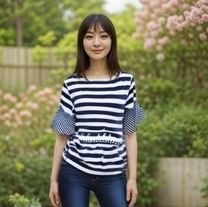 J.CREW STRIPE GINGHAM FLUTTER SLEEVE TOP SZ XS 0 2